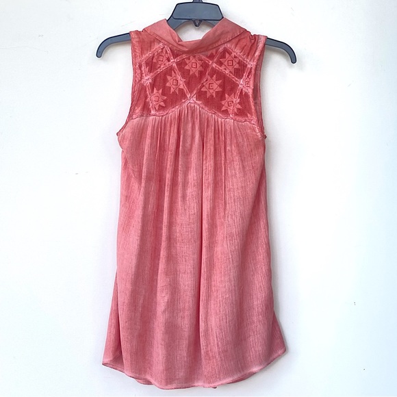 FREE PEOPLE Small Gauze Acid Wash Tie Dye Tunic Top Mesh Coral Reef Sleeveless - Picture 6 of 6